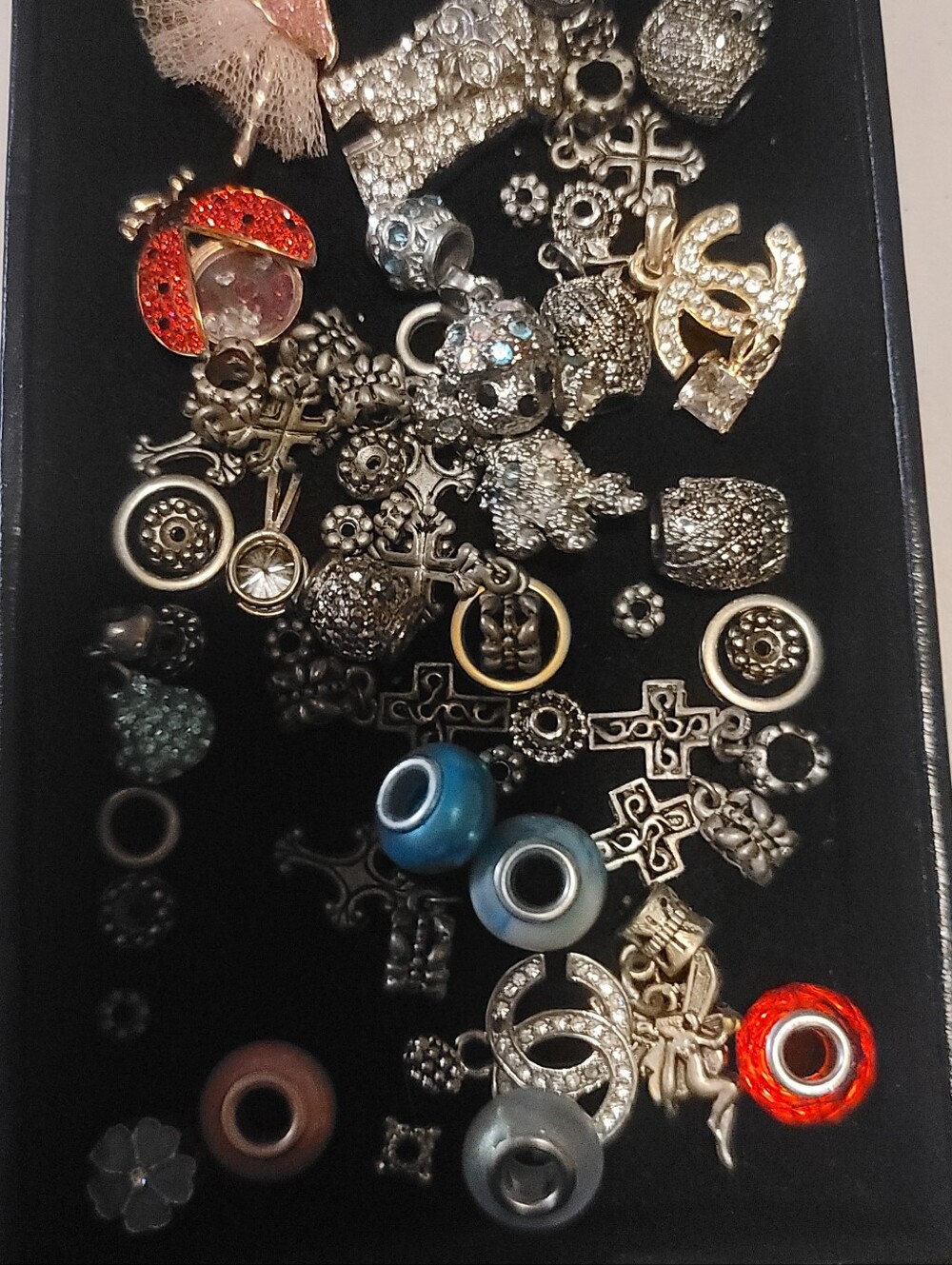 50+ Charm Bead Lot - Rhinestone Hershey Kiss & Poodle Pendants - Bracelet Making